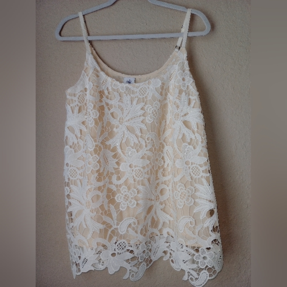 CAbi Ivory Floral Lace Tank Top